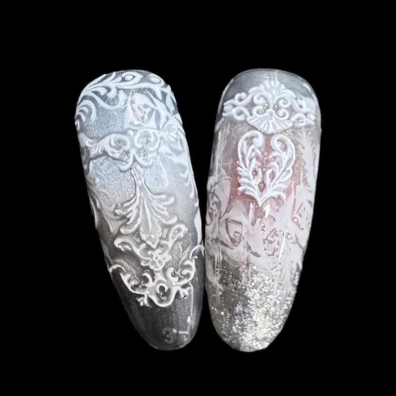 1Pcs Cartoon Christmas Silicone Nail Mold Baroque French Style High Transparent 3D Relief Nail Template DIY Nail Art Decorations