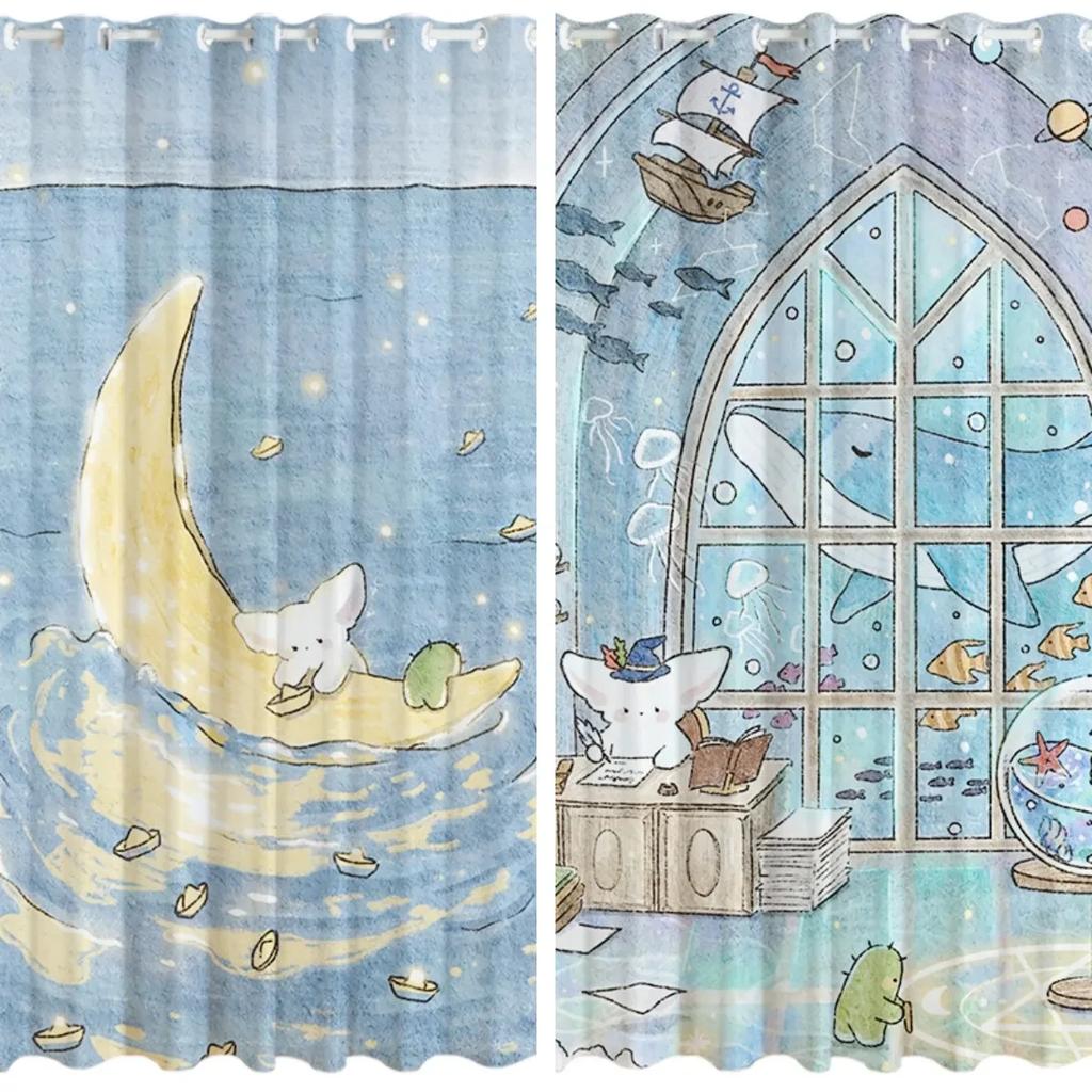 Cartoon Rabbit Cute Curtain High Shading Flowers Curtain Girls Dormitory Children's Room Bedroom Insulation Thick Blackout Drape