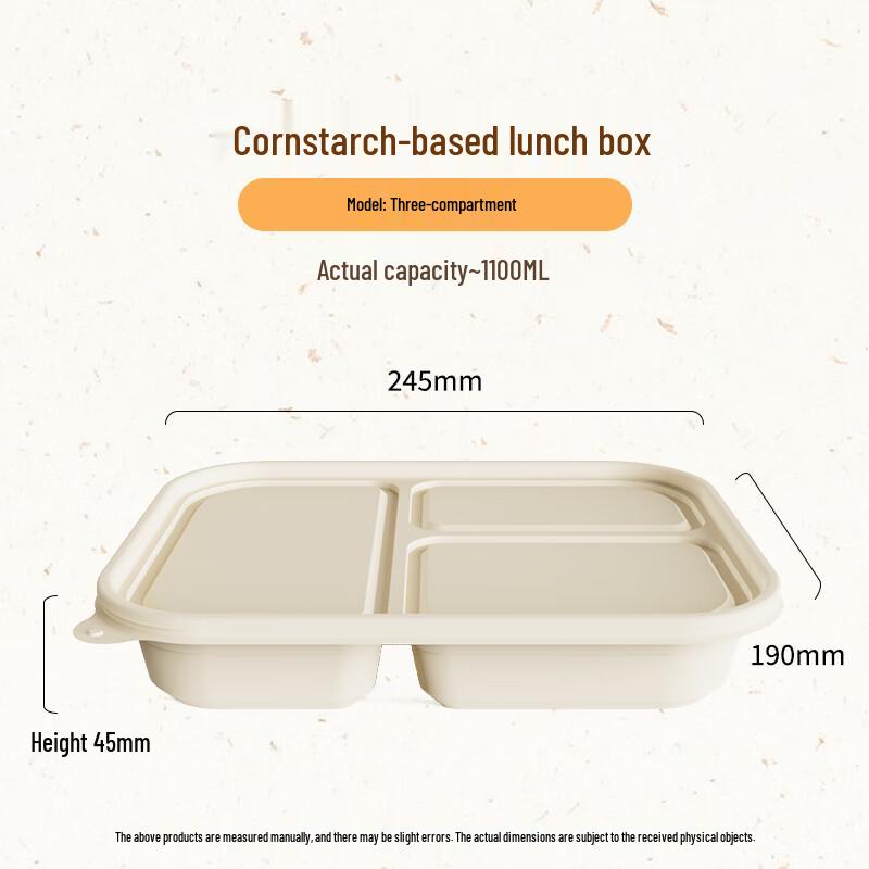 Eco-Friendly 3-Compartment Biodegradable Meal Boxes with Lids