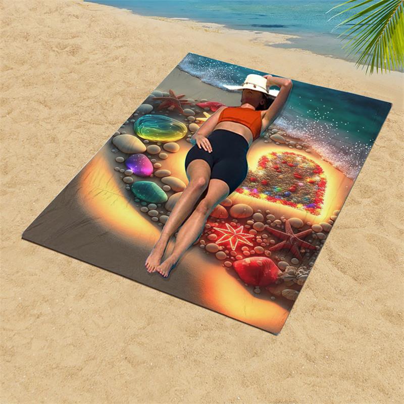 1PC Glowing Heart Beach Towel, Oversized Sandproof Towel for Women & Vacation