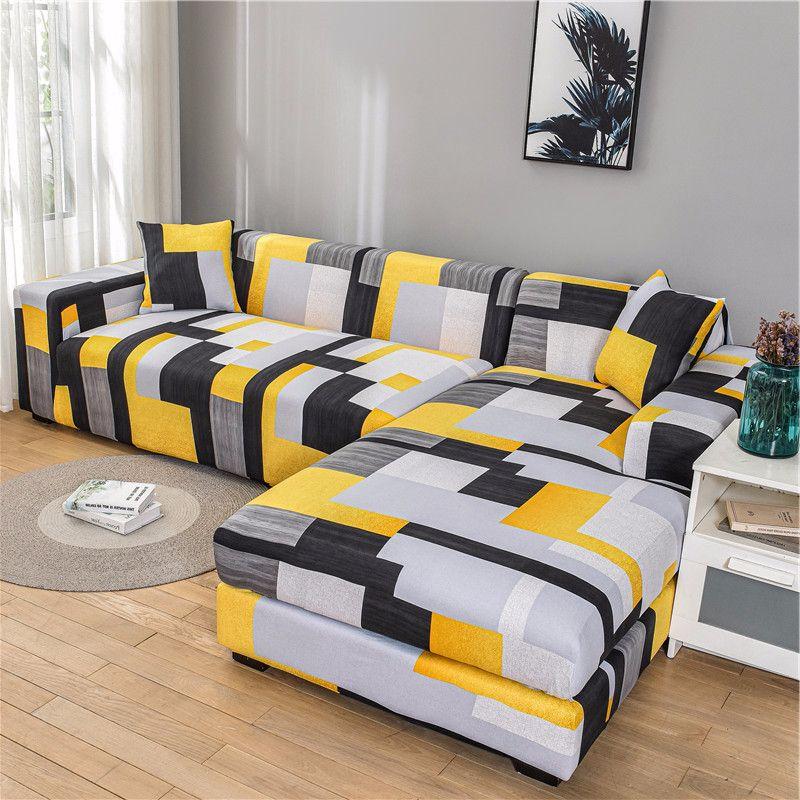 L Shaped Chaise Longue Slipcovers Chair Protector 1/2/3/4 Seat Geometric Sofa Covers for Living Room Elastic Corner Couch Cover