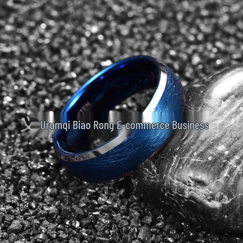 Men's Blue Electroplated 8mm Curved Tungsten Ring, Brushed Finish, Available in US Sizes 7-12
