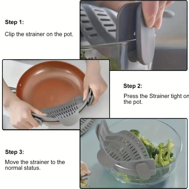 Adjustable Silicone Pot Strainer Clip-On Handheld Drainer for Noodles Pasta Veggies - Kitchen Tool for Pots Pans Bowls