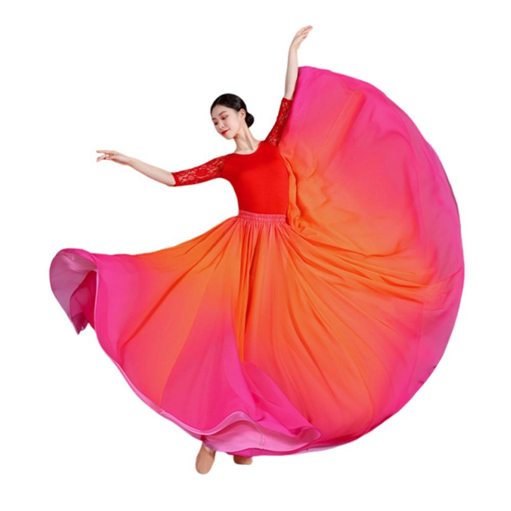 720 Degree Dance Training Skirt Gradient Color Retro Flamenco Dance Skirt Ballroom Dance Big Swing Classical Dance Skirt Dance