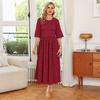 Kvinners Prikket Maxikjole Casual Kort Ermet Flytende Lang Kjole Sommer Rund Hals Boho Sving Solkjole
