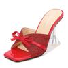 Red Shallow Mouth Stiletto-sandaler stor størrelse mote Catwalk tøfler med høy hæl motesløyfe sandaler med åpen tå WZ