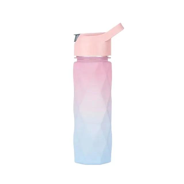 600ML Gradient Sports Water Bottle For Girls Plastic Water Bottles With Straw Portable Drinking Bottle For Outdoor Travel Gym
