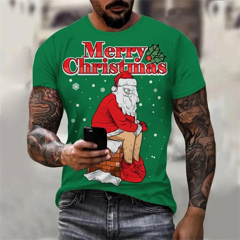 

Summer Round Neck 3D Christmas Print Top Fashionable Casual Short Sleeved Men s T-shirts XS