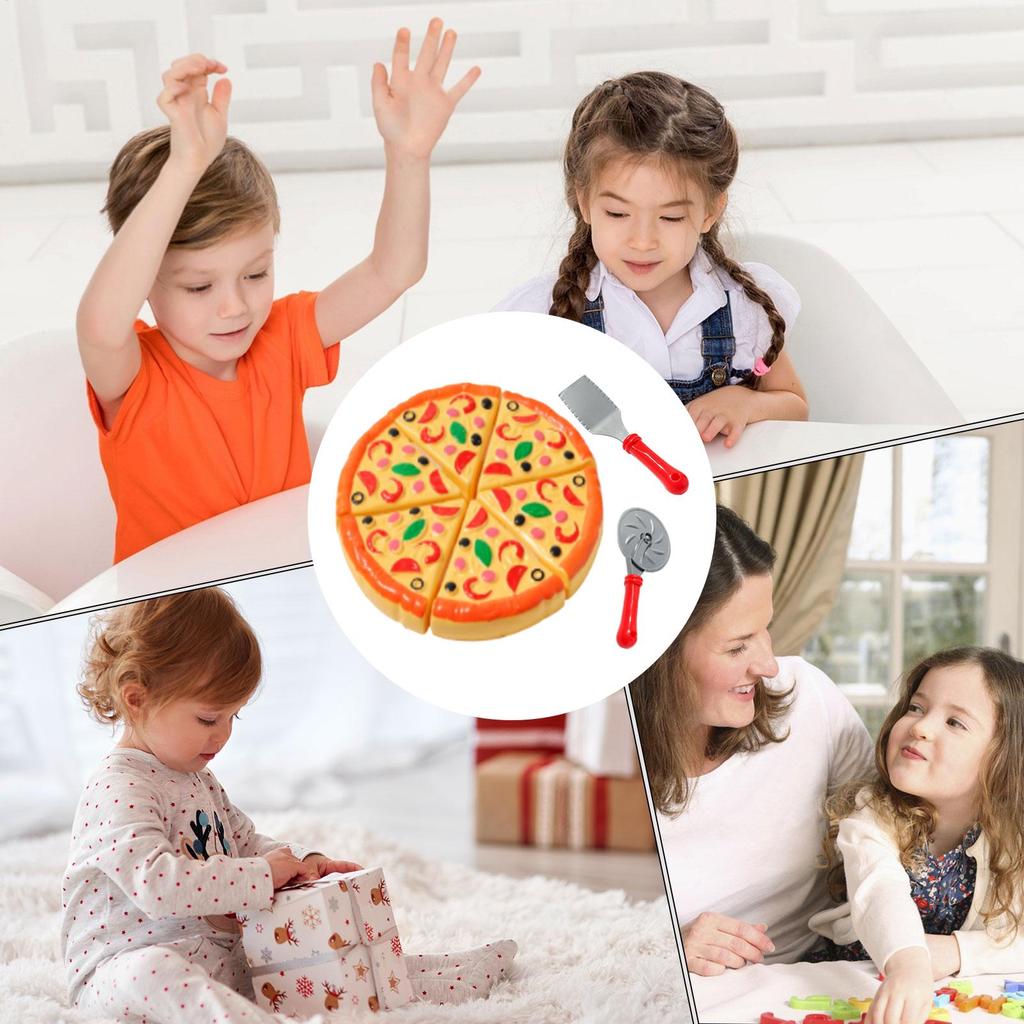 Kids Pizza Cutting Toy Kitchen Play Accessories, Pretend Cooking Food Fake Pizza Pie Playset for Kids Indoor Play