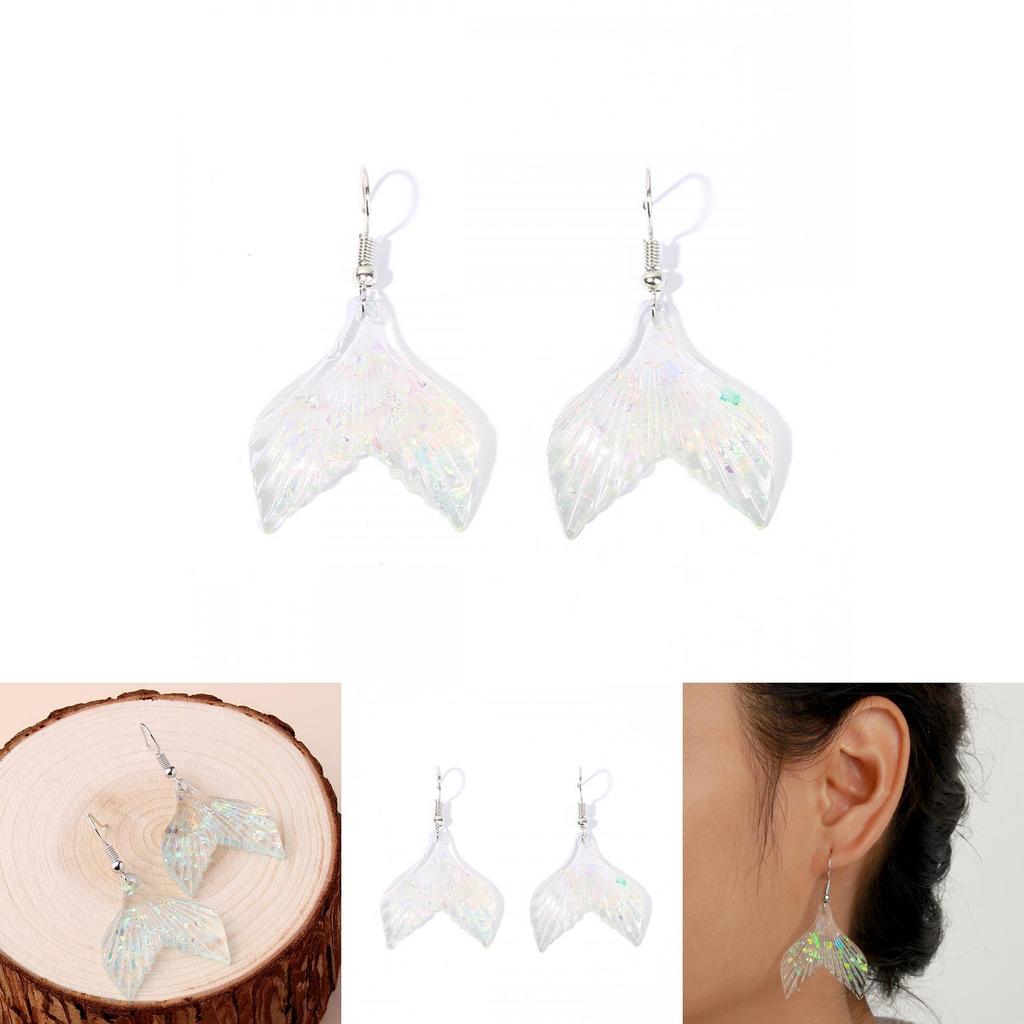 Trendy Fish Tail Dangle Earrings With Design In Blue Acrylic For Summer Beach Wear Women