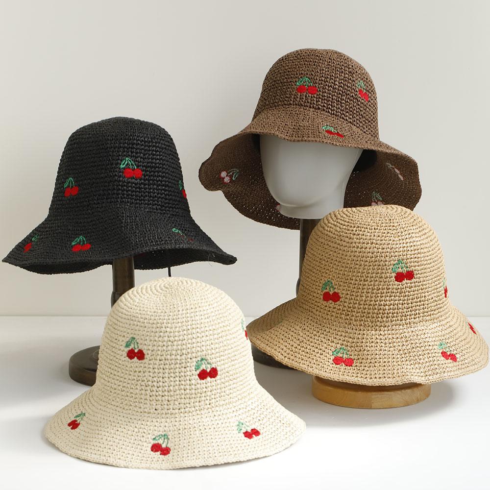 My Extreme Outdoor Activities Women's 2026 New Handmade High Quality Cherry Stylish Sun Hat Floppy Summer Hats For Beach Panama Straw Dome Bucket Hat 56-58Cm