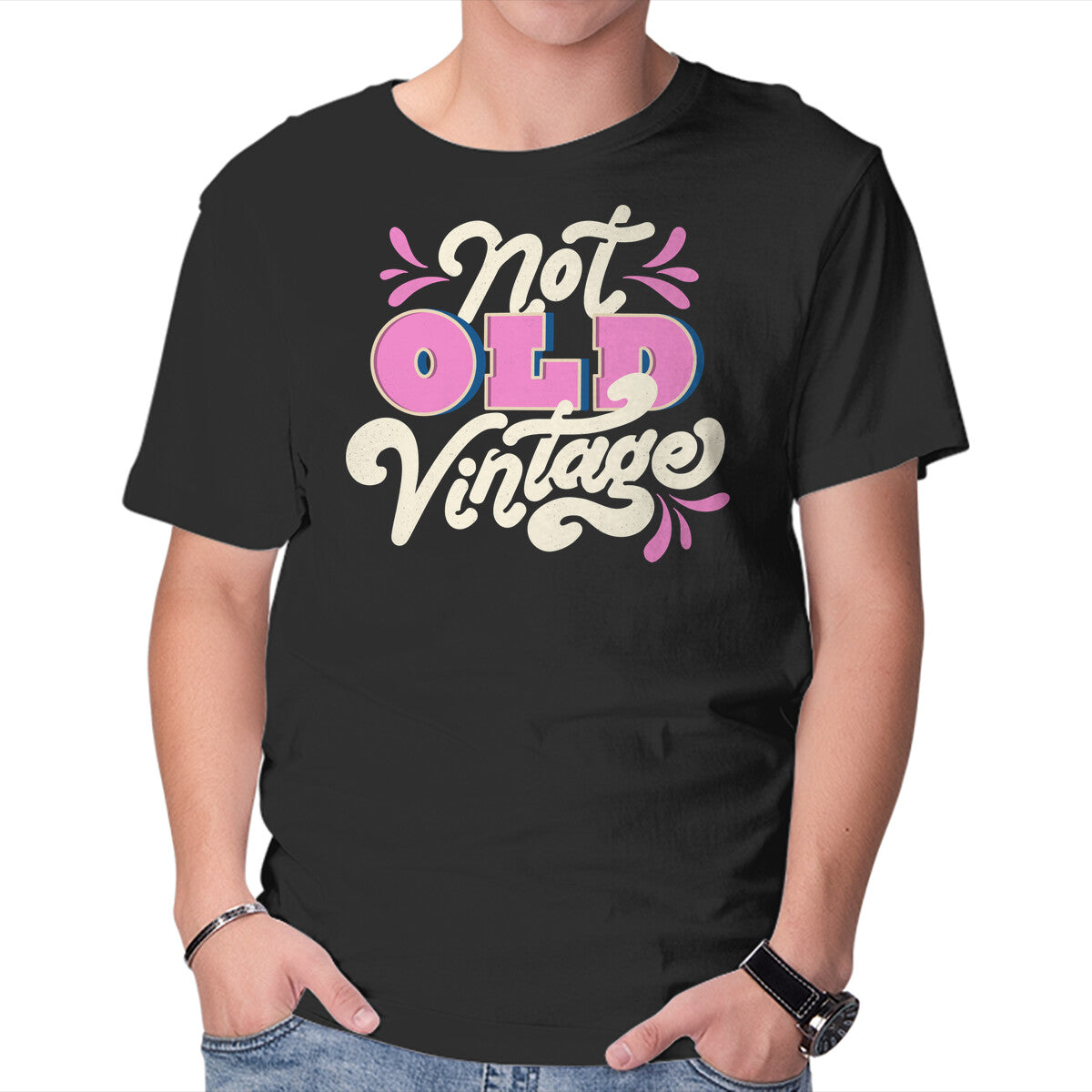 Unisex Crew Neck T-Shirt Not Old Vintage Graphic Short Sleeve Casual Tee XS