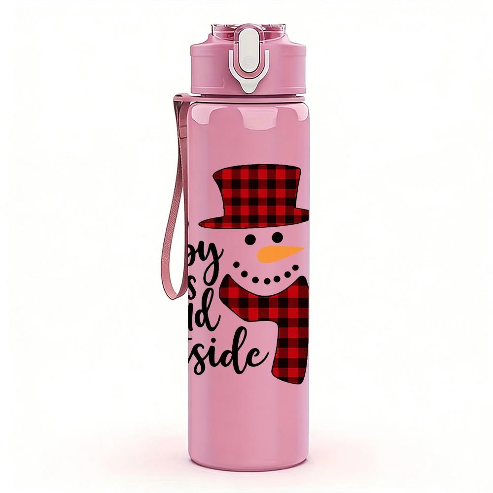 1PC Snowman Winter Outdoor Pattern 750ml Color Plastic Sports Water Bottle Leakproof Flip Straw Lid Suitable for Sports Office Home Use