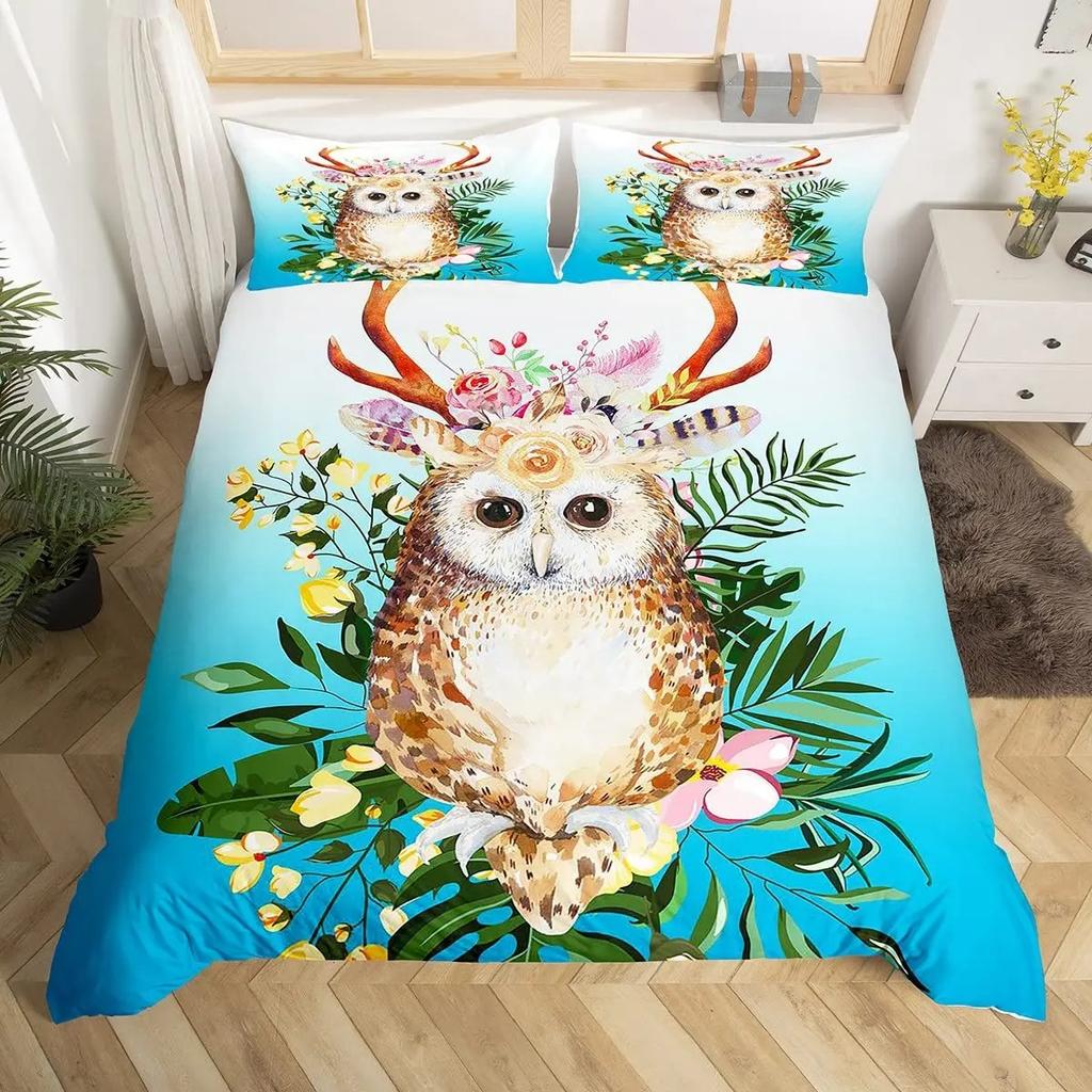 Owl Duvet Cover Bird Decor Bedding Collection Printed Comforter Cover For Boys Girls Children Teens Bedroom Decor With 2 Pillow Case