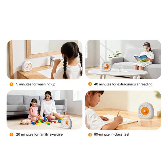Kids Rechargeable Visual Timer 60 Minutes Countdown Adjustable Volume Alarm Silent Pomodoro Timer Focus Enhancing Timer