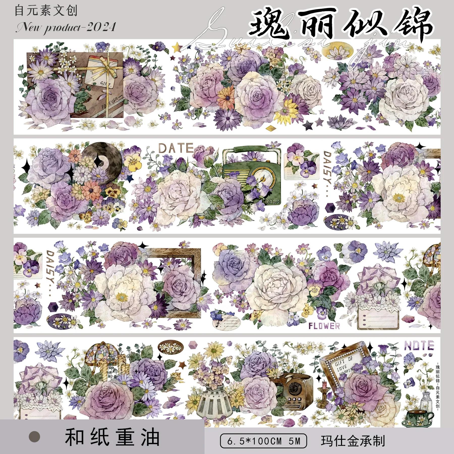 flowers Washi Tape PET Rose Flower DIY Journal Decorative Sticker Material