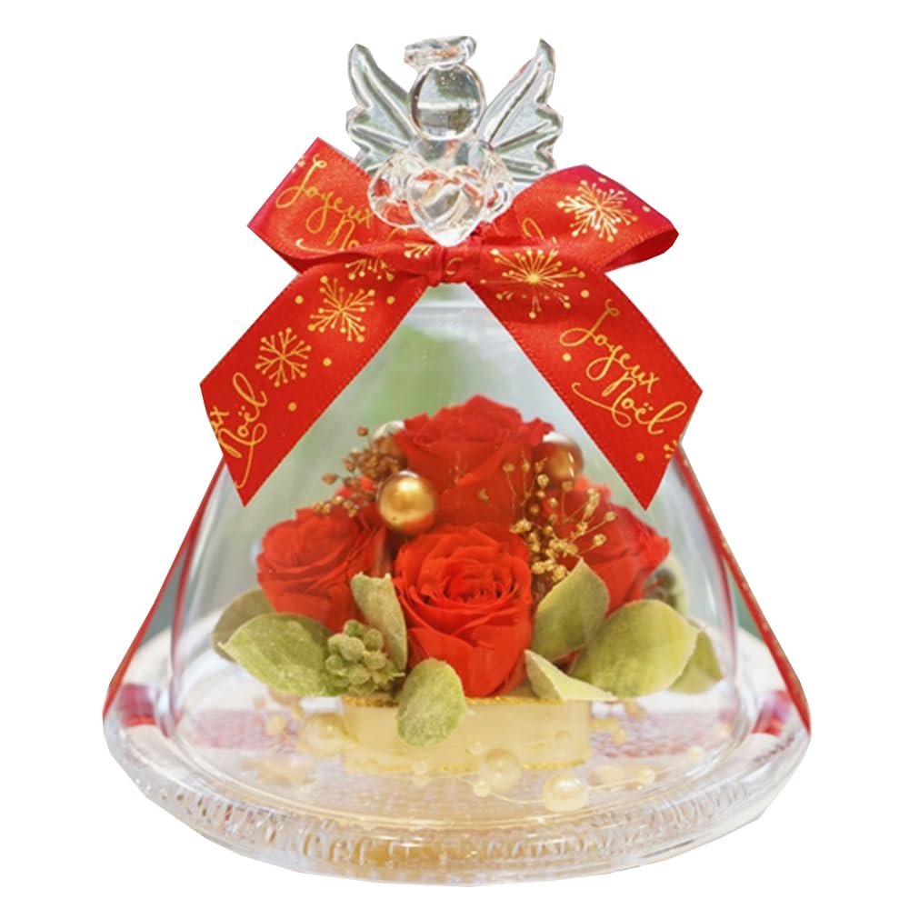 

IPFA Preserved Flowers in a Glass Angel Perfect for and 60th A popular gift for Buddhist and Dome, (Christmas Model/Red) - Birthdays, Weddings,