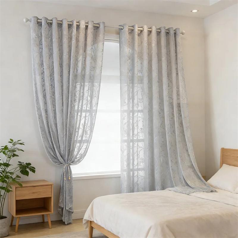 1pc Branch Embroidery Sheer Curtain 1PC Vintage Design with Grommet Hanging for Living Room Bedroom Balcony Kitchen Ready Made