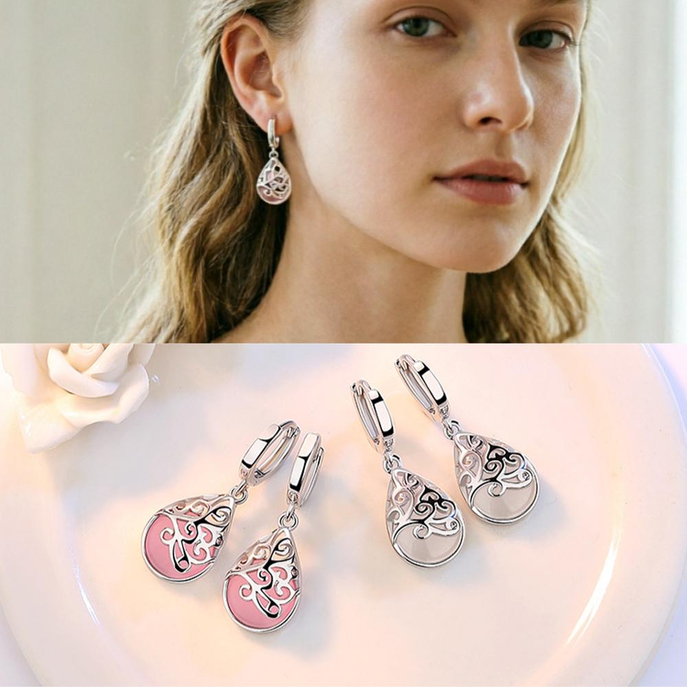 New Trendy Opal Stone Flower Silver Color Ladies Drop Earrings Fashion Jewelry for Women Valentines Day Gifts