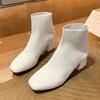 Women's Fall New Block Heel Booties Square Toe Knit Stretch Non-Slip Sock Boots