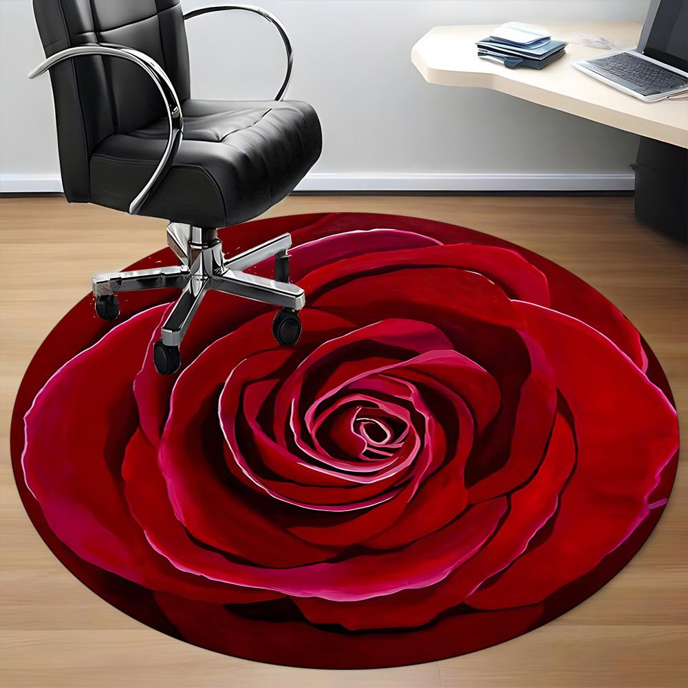 1pc Rose, Floral Chair Carpet for Office, Round Non Slip Durable Large Size Office Carpet, Suitable for Office
