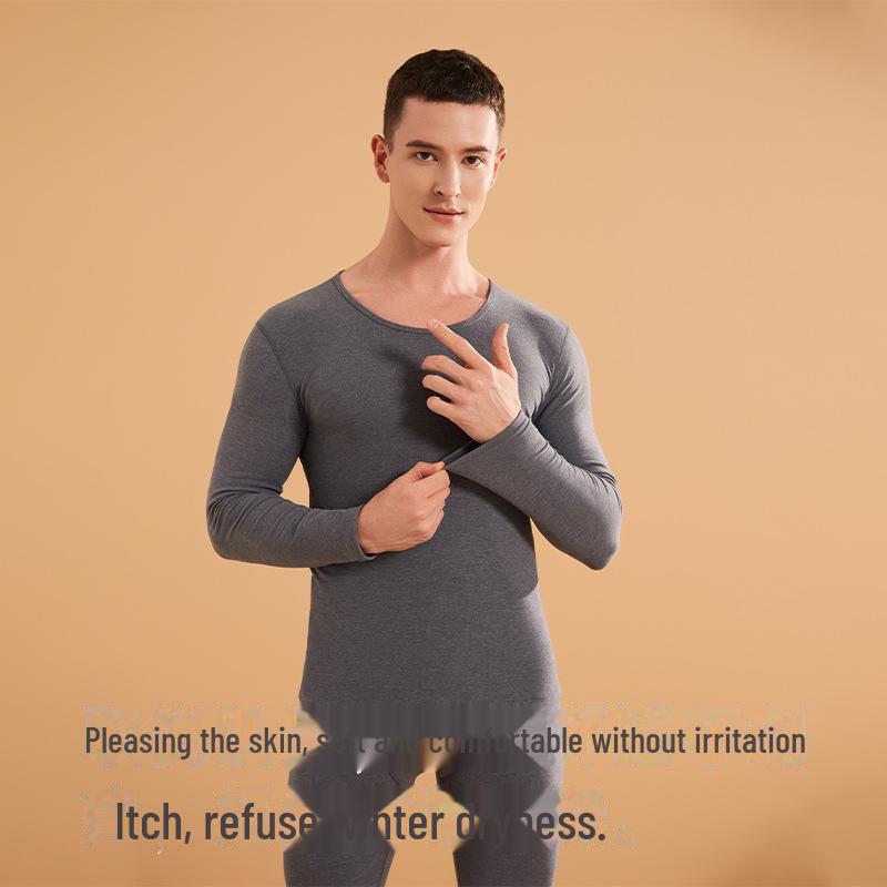 Women's Thermal Down Skincare Underwear Set - Autumn/Winter Round Neck Top & Bottom for Couples