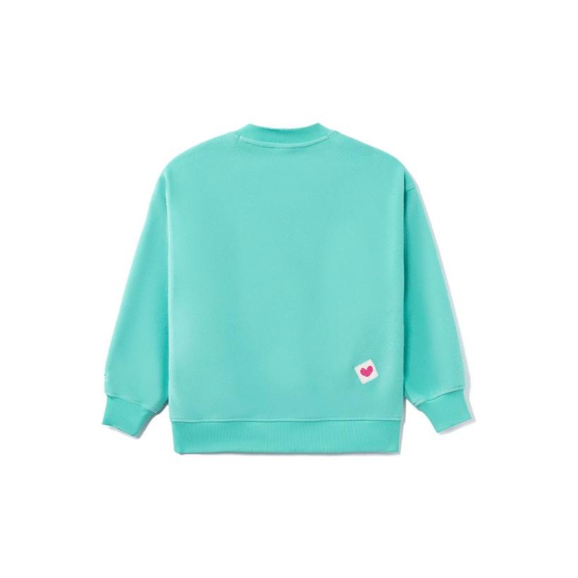Li Ning X Disney Toy Story Strawberry Bear Series Cartoon Print Fleece Loose Pullover Sweatshirt Winter Women sweatshirt Water-Pool-Blue AWDR758-2