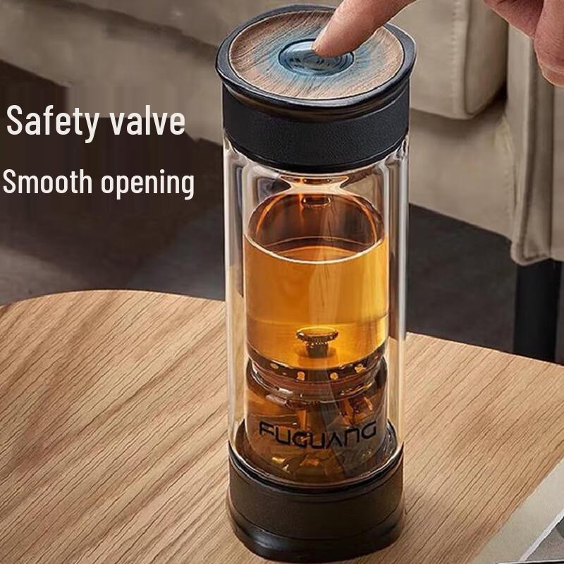 FUGUANG Hourglass Tea Infuser Double Wall Glass Cup
