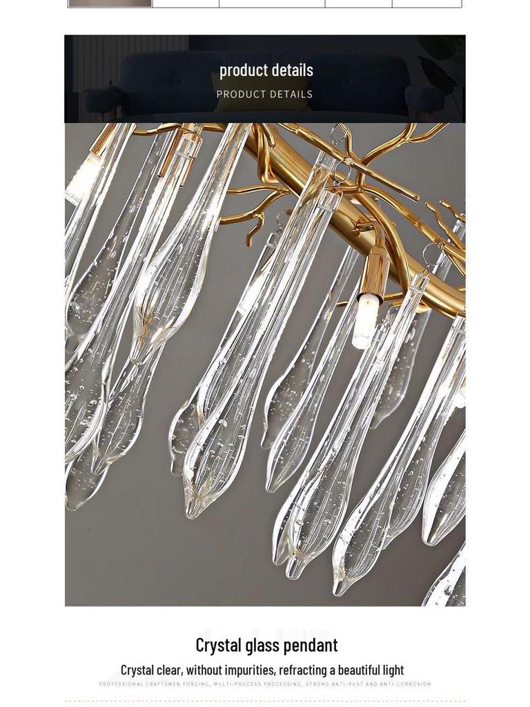 Postmodern Light Luxury Glass Branch Chandelier for Living Room, Bedroom, or Restaurant