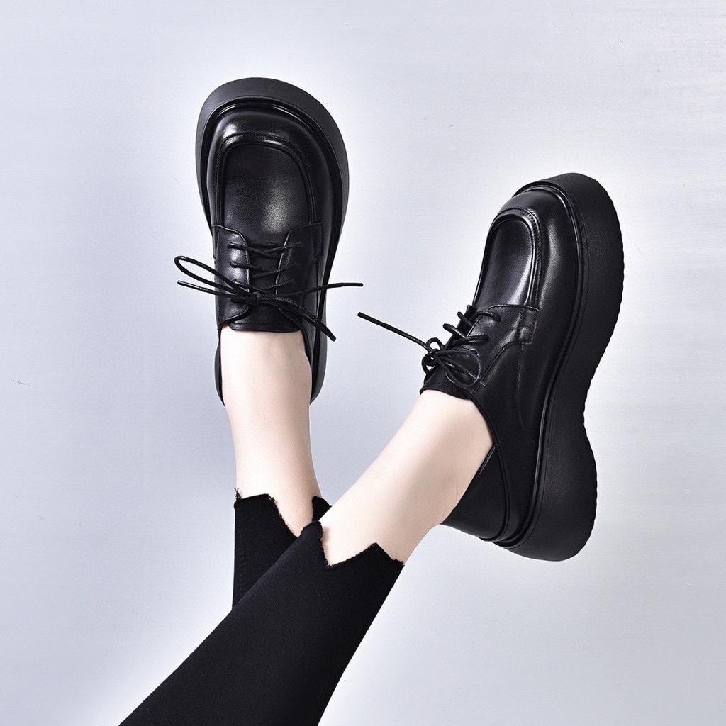 Women's Shoes 2025 Spring New Single Shoes Thick-soled Muffin Bottom First Layer Cowhide Lace-up Two Wear Flat-bottomed Round Head Casual Shoes