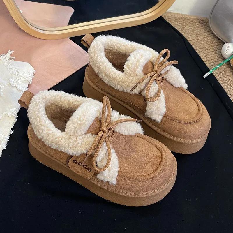 Suede Women Fur Snow Boots Winter Warm Loafers Shoes Designer Short Plush Cotton Boots Platform Fashion Comfort