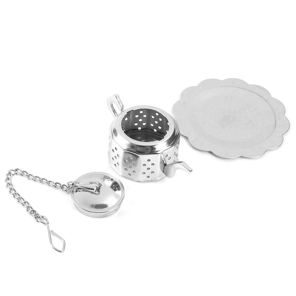 Leaf Filter, Diffuser, Stainless Steel Tea Strainer with Drip Tray, Easy Open Button for Tea, Coffee Beans, Soup Seasoning, Shaped