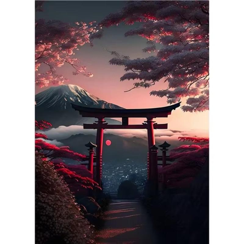 Abstract Art Japanese Fuji Mountain Poster Canvas Cyberpunk Landscape Corridor Wall Decor Picture Living Room Mural