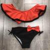 Girl's Ruffled Children's Swimsuit Slant Shoulder Candy Color Bow Cute Split Swimsuit