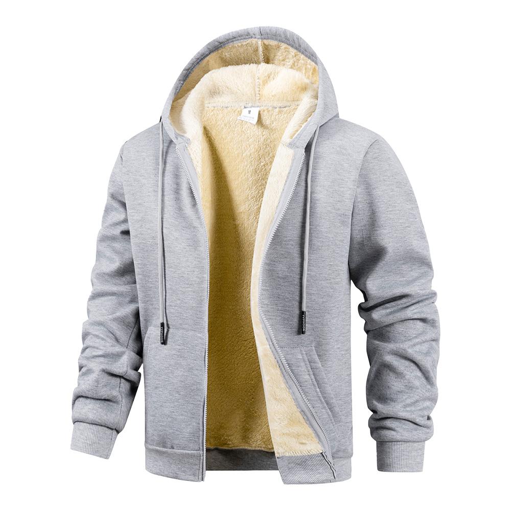 Winter Men's Jackets Thickened Fleece Lining Warm Jackets Sweatshirt Coat Men Cardigan Zip Up Hooded Jackets Windproof Coat
