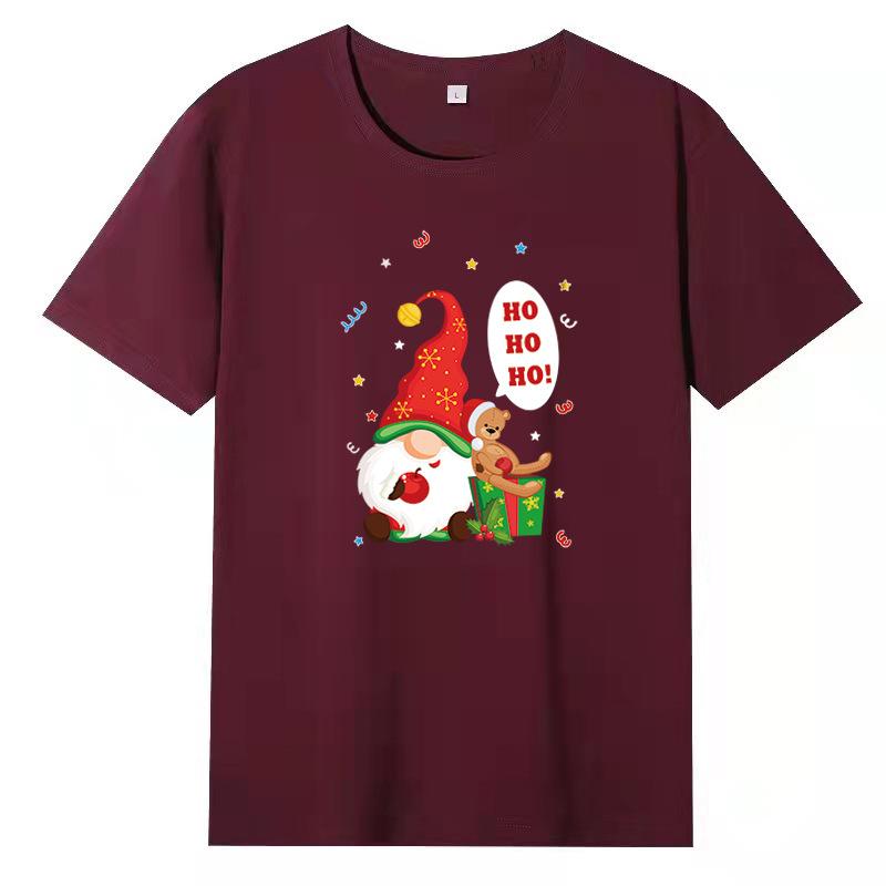 Weihnachts-Stil Lockeres Rundhals-Basisshirt mit Weihnachtsmann-Druck Reine Baumwolle Kurzarm-T-Shirts Herren