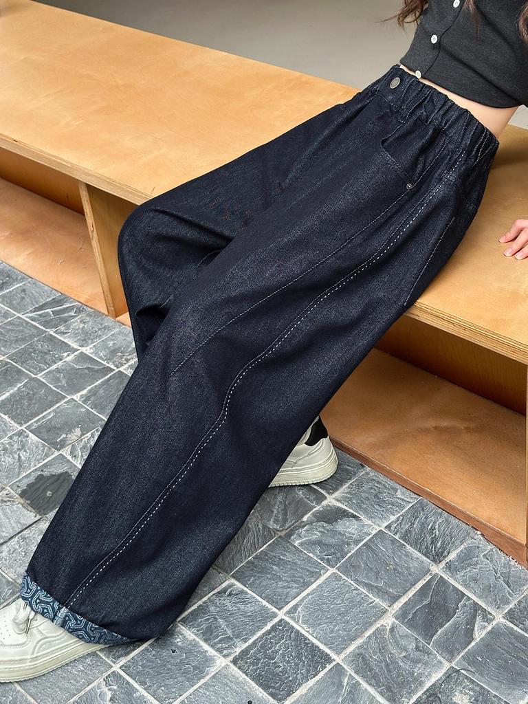 2025 Autumn Girls' Korean-Style Loose Wide-Leg Jeans for Middle & Big Kids