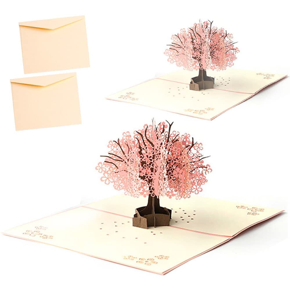 

moin moin Message Card Envelope x 2 Set Beautiful 3D Cherry Blossom Spring Card for Home Cherry Blossom Pink Blossom 2301me270 + Pop-Up Viewing,