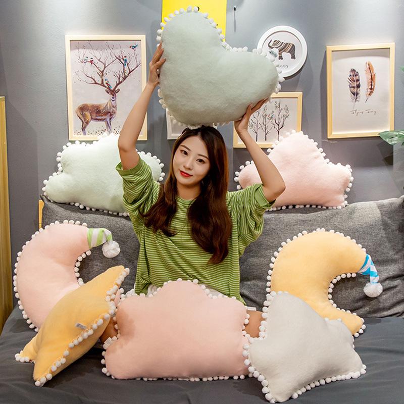 Almohada nórdica con diseño de estrella y viento, diseño de amor y luna para sofá, cojín para silla de noche, respaldo, cojín para niña con forma de corazón en polvo