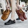 Plus Size Men's Shoes Without Shoelaces Summer Sandals Closed Toe Breathable Genuine Leather Shoes Men's Casual Hollow Hole Driving