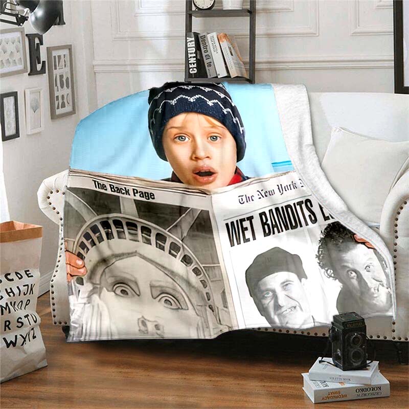 Home‑Alone Movie Print Flannel Blanket Soft Warm Throw For Bedroom Sofa Indoor Xmas Home Decor Holiday Movie Fan Birthday Gift