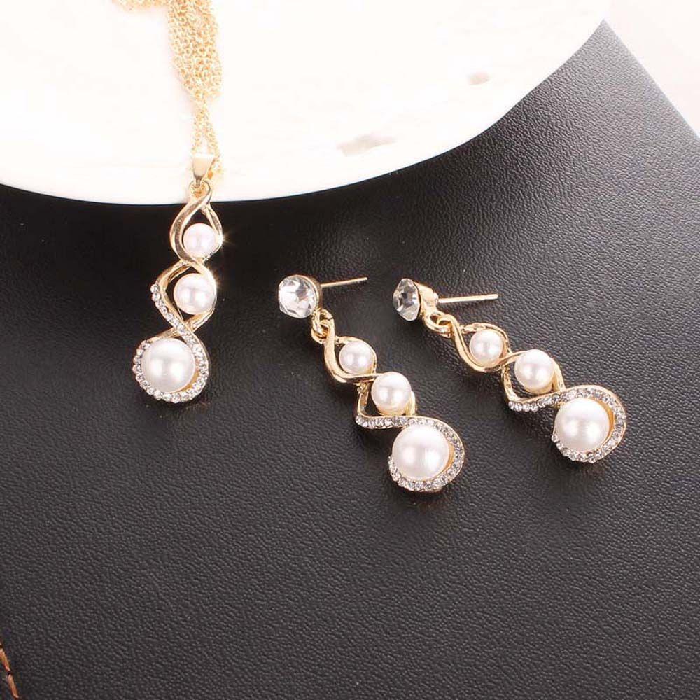 Pearls Bridesmaid Bride Accessories Rhinestone Jewelry Set Necklace Pendant Dangle Earrings