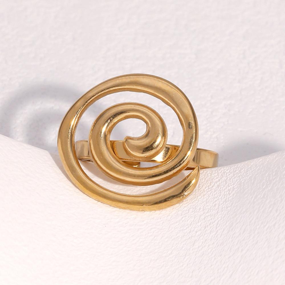 Simple Personality Stainless Steel Geometric Spiral Vortex Adjustable Opening Ring for Women Finger Jewelry Accessories Gifts