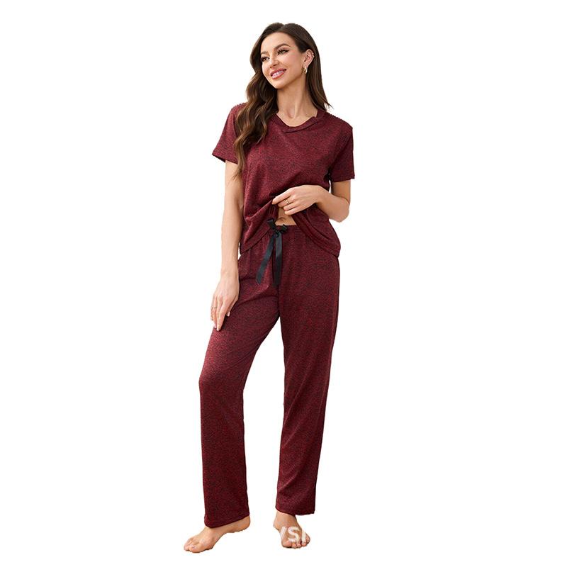 Spot direct supply homewear pajamas women's simple casual loose round neck suit can be worn outside