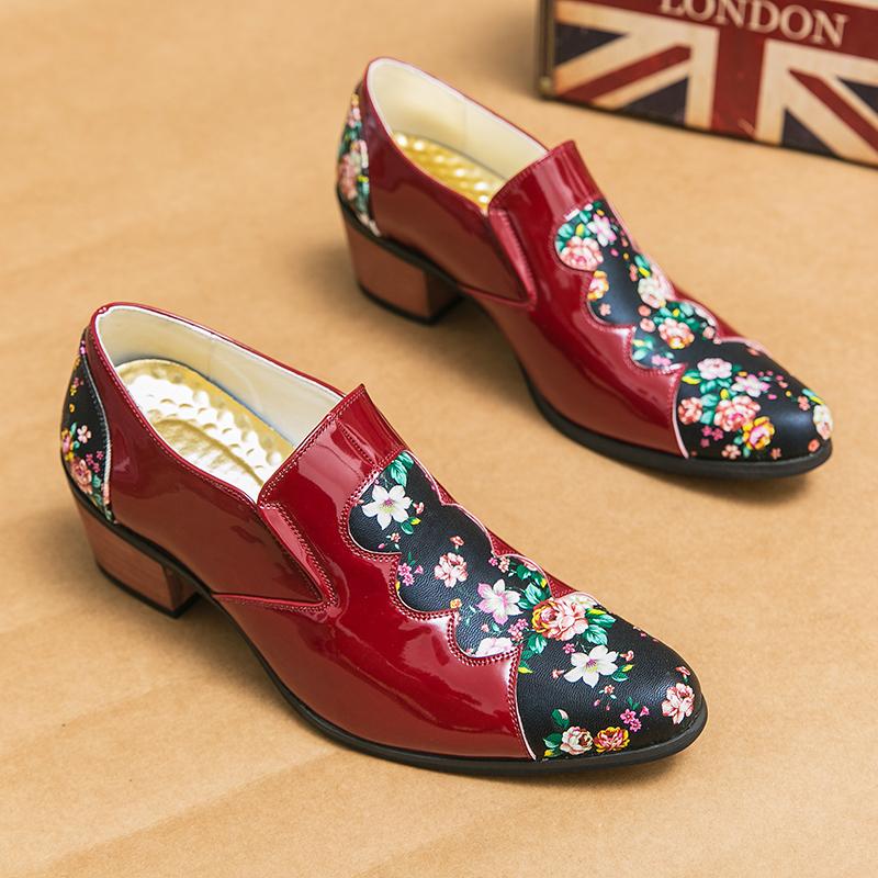Fashion Lxury Brand Business Mens Shoes Fashion High Heels Dress Casual Shoes Formal Patent Leather Printed Design Oxfords Hombre Loafer