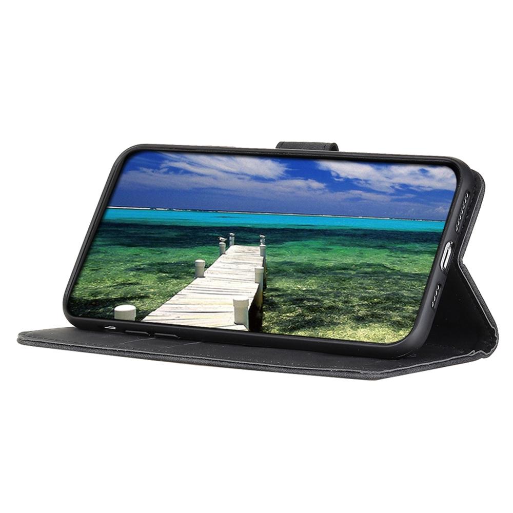 

KHAZNEH for Asus ROG Phone 6 5G Drop-proof Vintage PU Leather Cover Wallet Stand Protective Phone Case Black