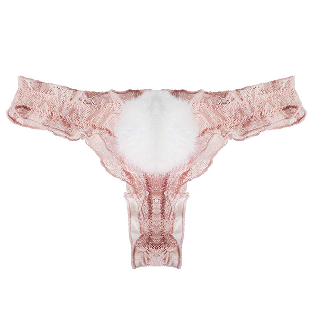 Transparent Low Waist Breathable Plush Ball Thong G-string Lace Panties