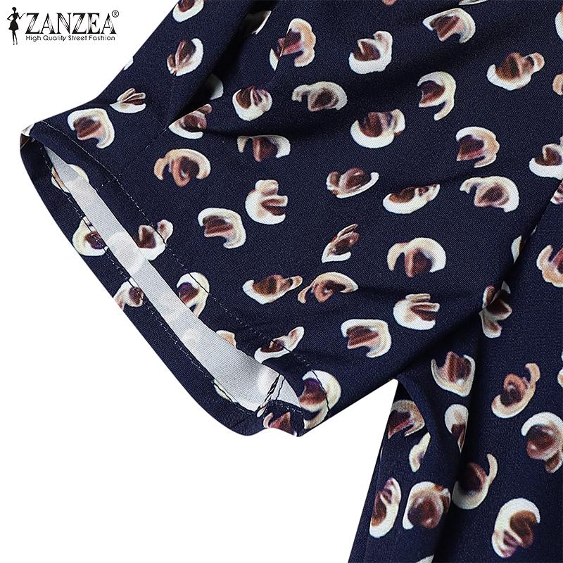 ZANZEA Dámské ležérní letní šaty s krátkým rukávem a potiskem s výstřihem do V