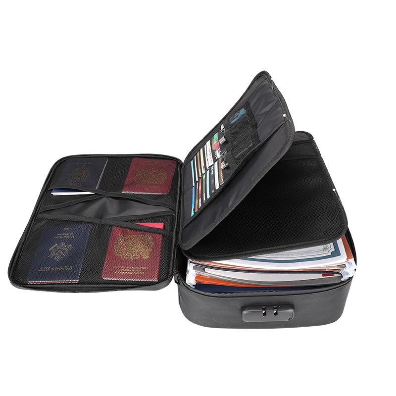 Fireproof Family Travel Passport Certificate Document Storage Organizer Bag Multi-Layer Portable File Storage with Lock