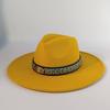 Felt Hat with Vintage Leather Belt, Fashionable European and American Jazz, Classic Church Style, Wide Brim, 9.5cm